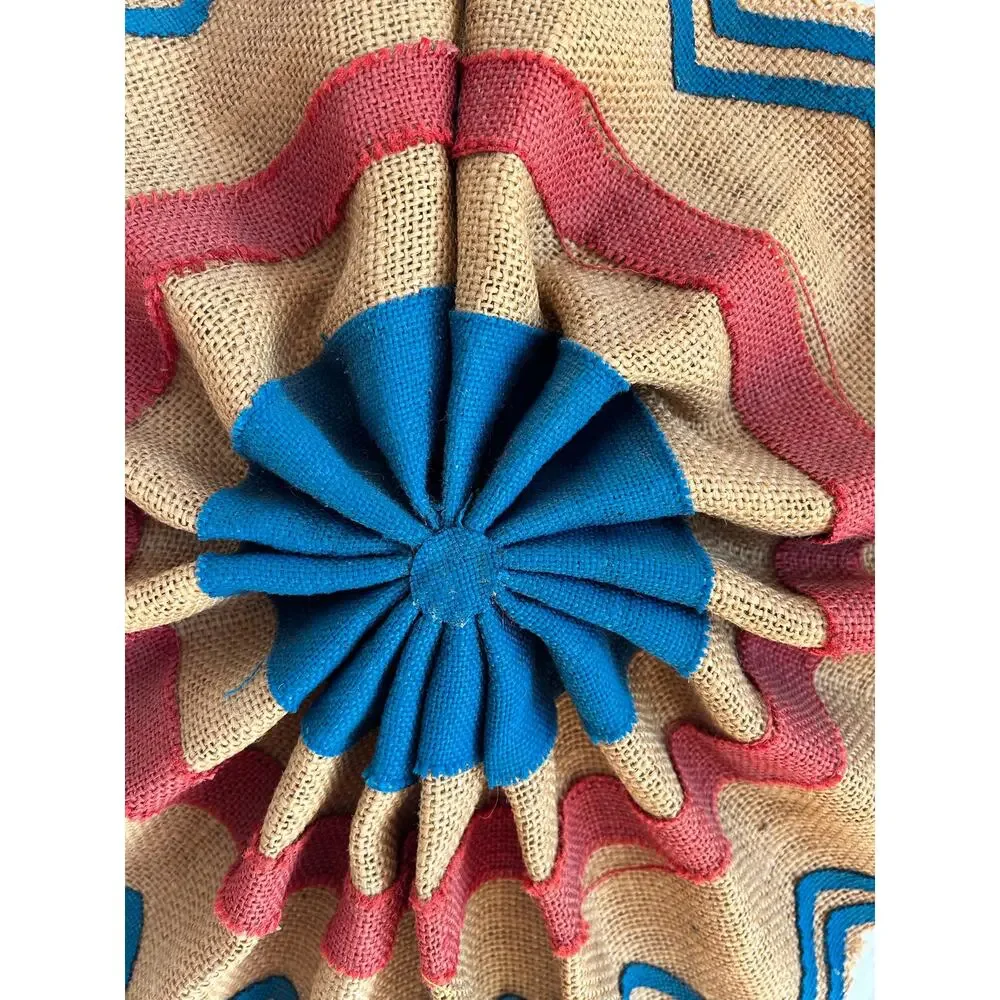 Vintage Burlap Pinwheel Wreath, Handmade Folded Fabric Rosette
